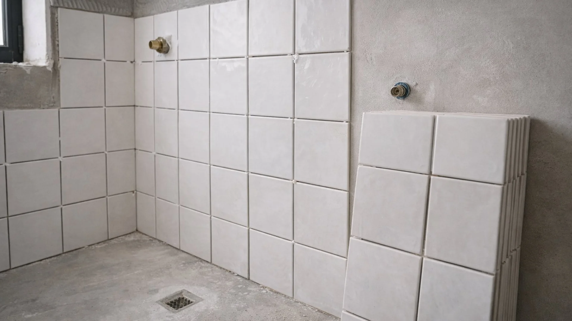 Bathroom tiling phase — villa renovation in Ibiza